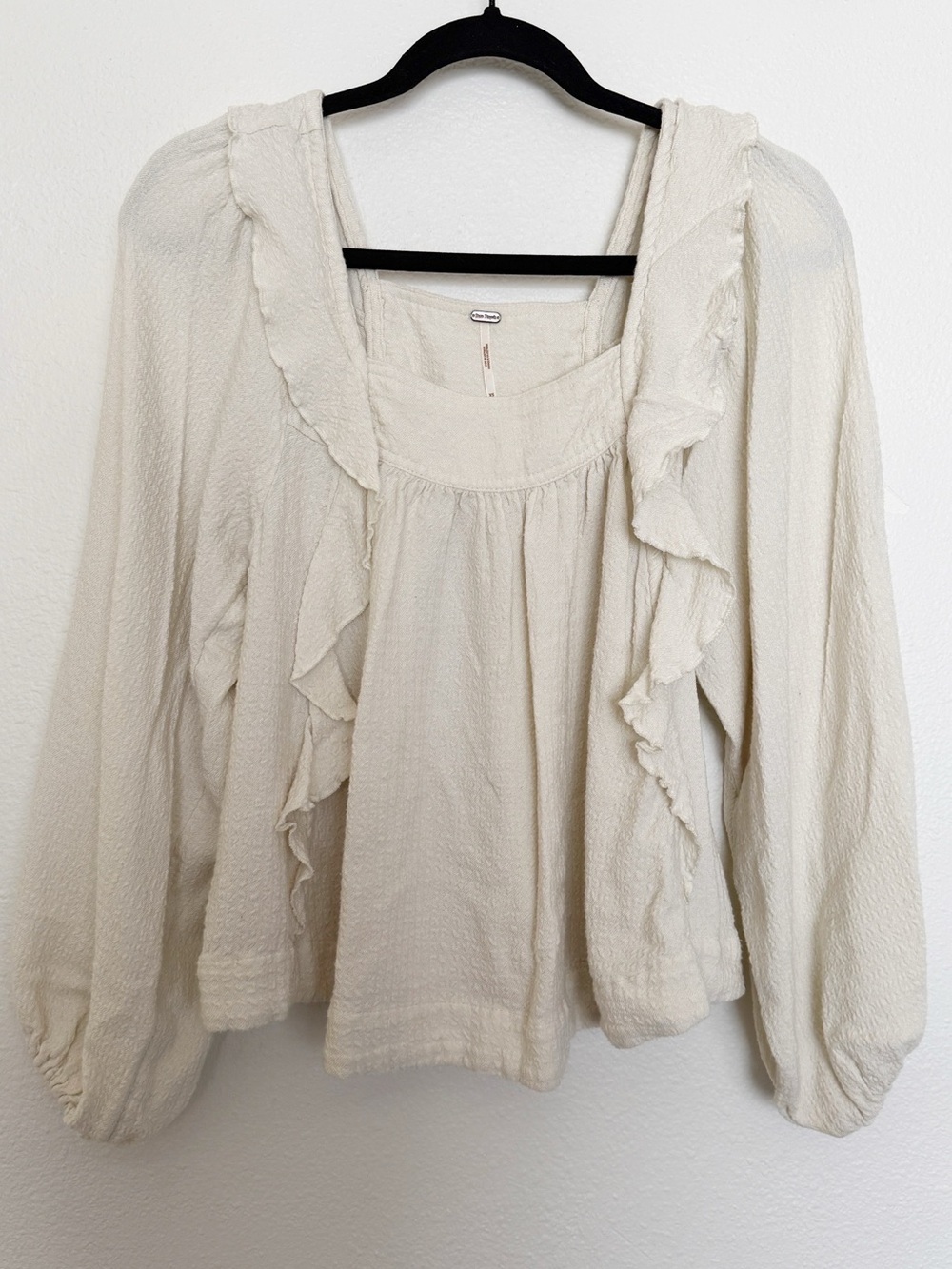 Free People Bonnie Blouse Cream Ruffle Peasant Boho Top XS - Picture 3 of 10